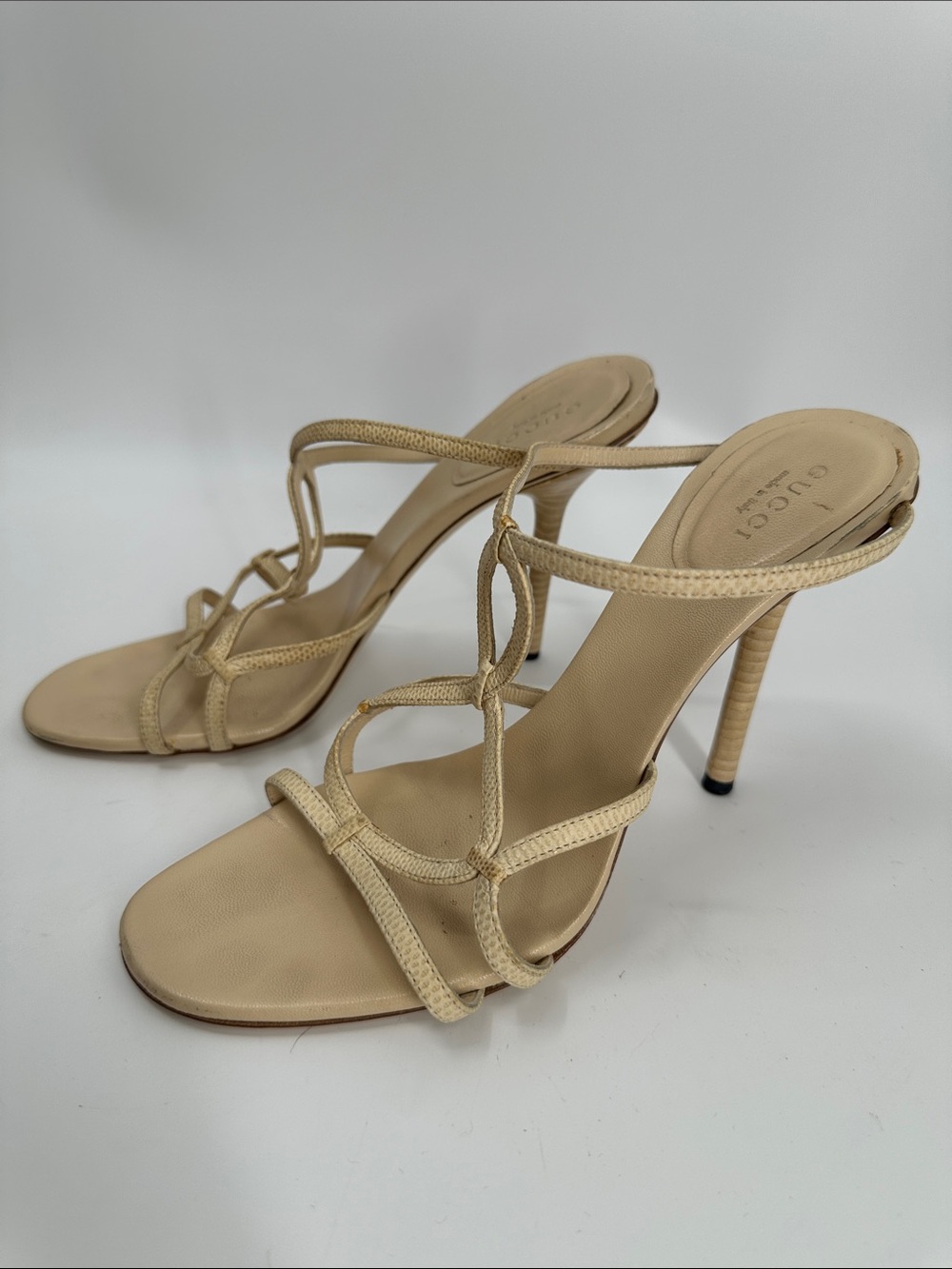 Gucci strappy snakeskin heels sis 38C